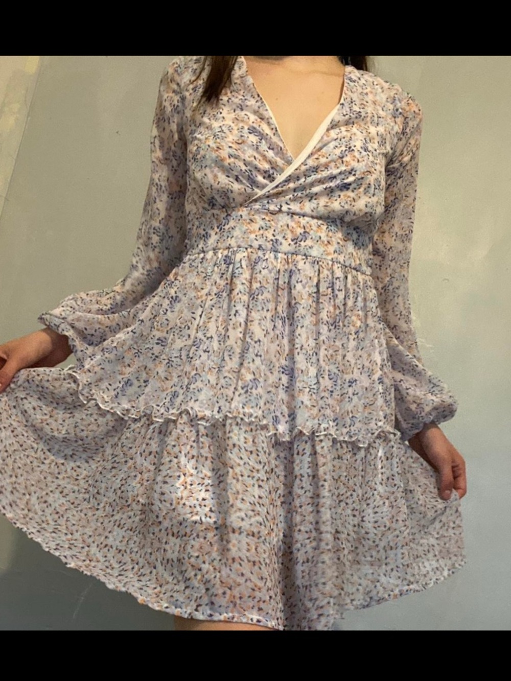 Japna Pale Blue Floral Wrap High-Low Dress